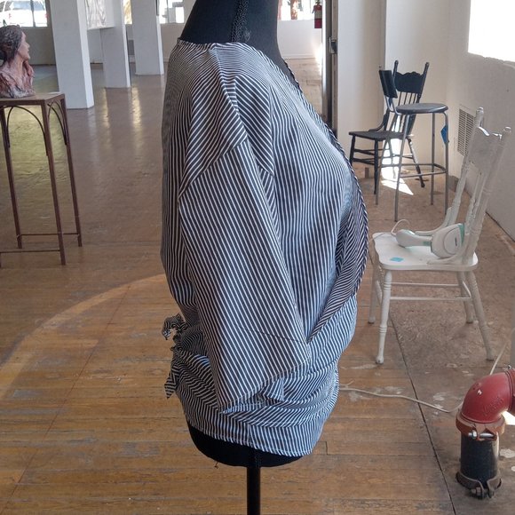 Gray and white striped wrap top - Picture 5 of 9